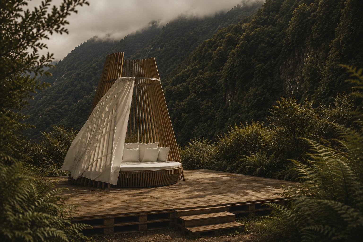A daybed above the mist