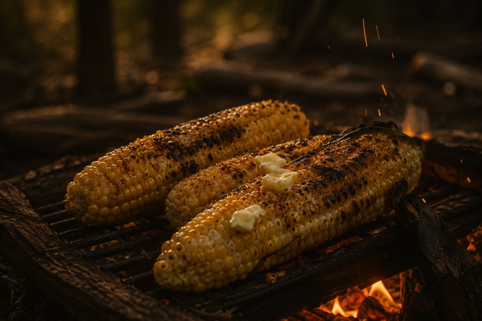 Corn roasted over the fire