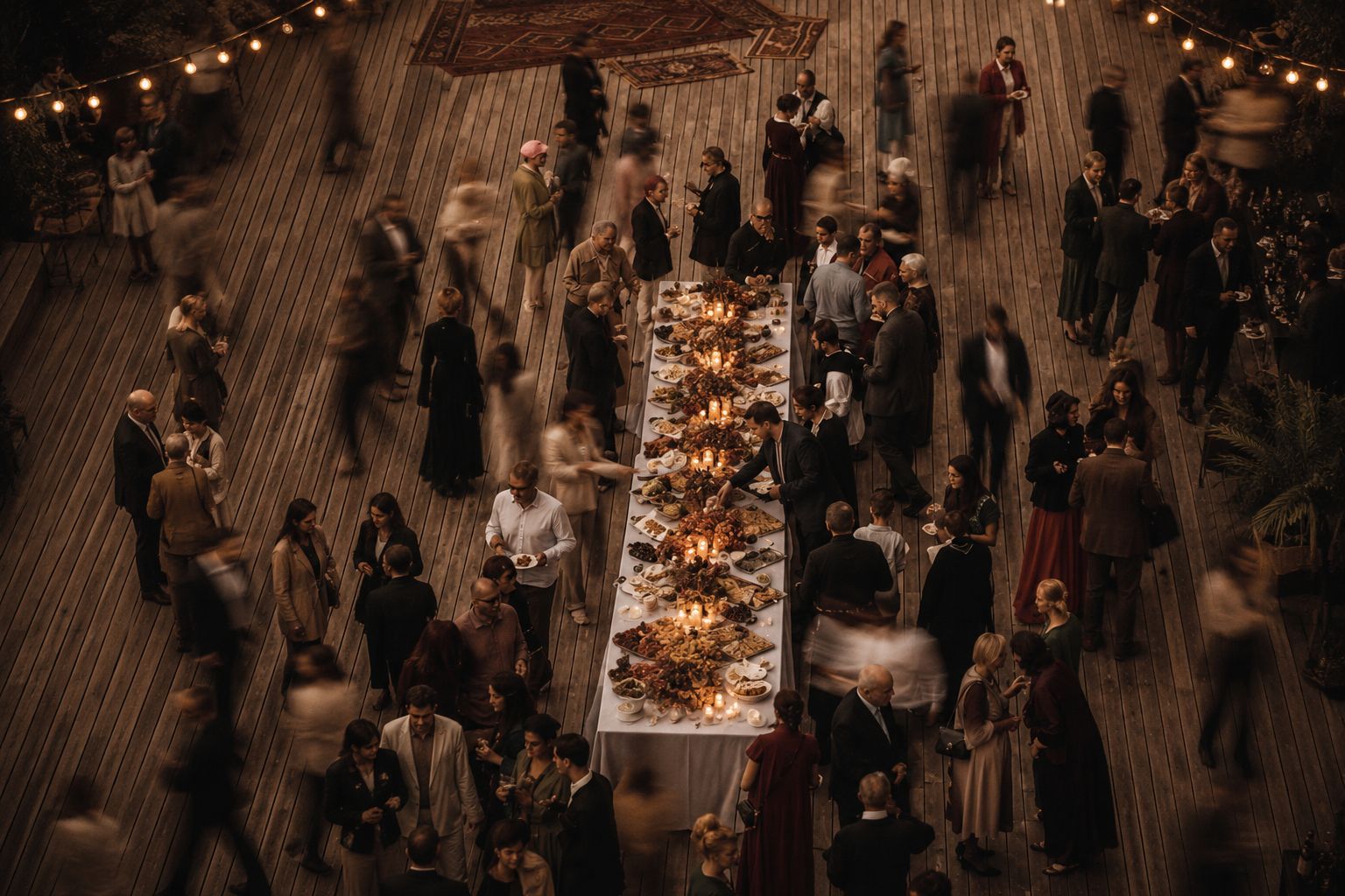 A long table in the evening
