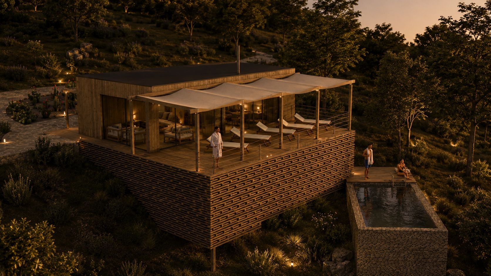 The spa pool from above