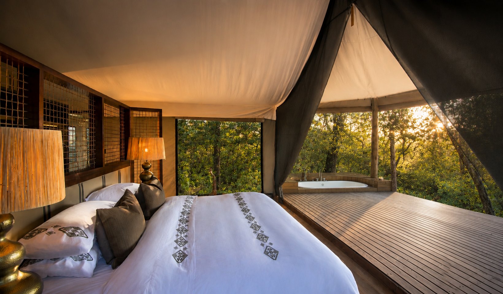 Tent Lodge interior · view toward the terrace